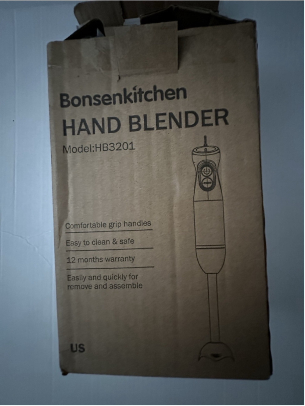 Bonsenkitchen Hand Blender HB3201 Immersion Stick Blender Black Stainless Steel